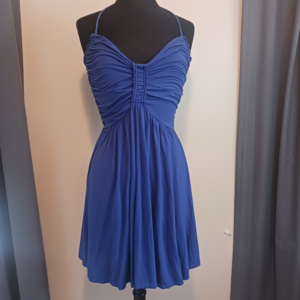 Victoria's Secret Bra Tops Cobalt Blue Ruched Halter Mini Sun Dress Medium